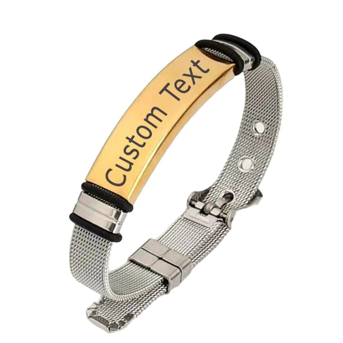 Customized Laser Engraved Stainless Steel Mesh Wrist Watch Band ID