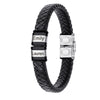 Customized Laser Engraved Men's Leather ID Bracelet in Rope Stainless Steel, Silver, and Black