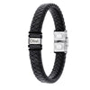Customized Laser Engraved Men's Leather ID Bracelet in Rope Stainless Steel, Silver, and Black