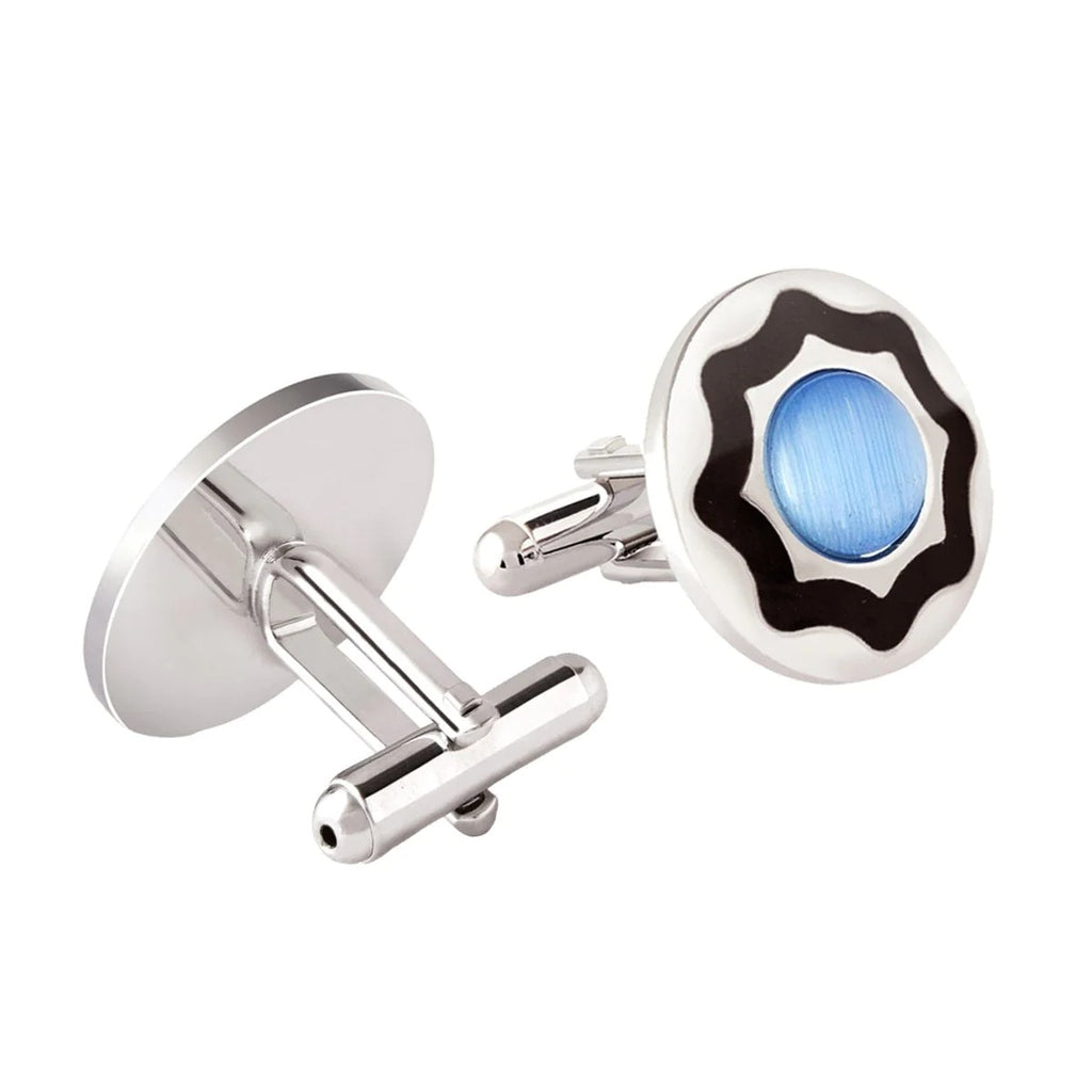 Refined Round Cufflinks in Blue and Black with Presentation Gift Box