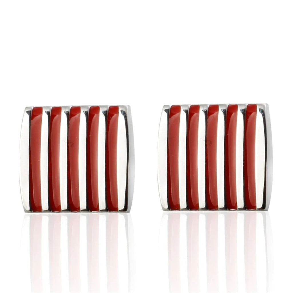 Elegant Red Striped Rectangle Cufflinks in Presentation Gift Box