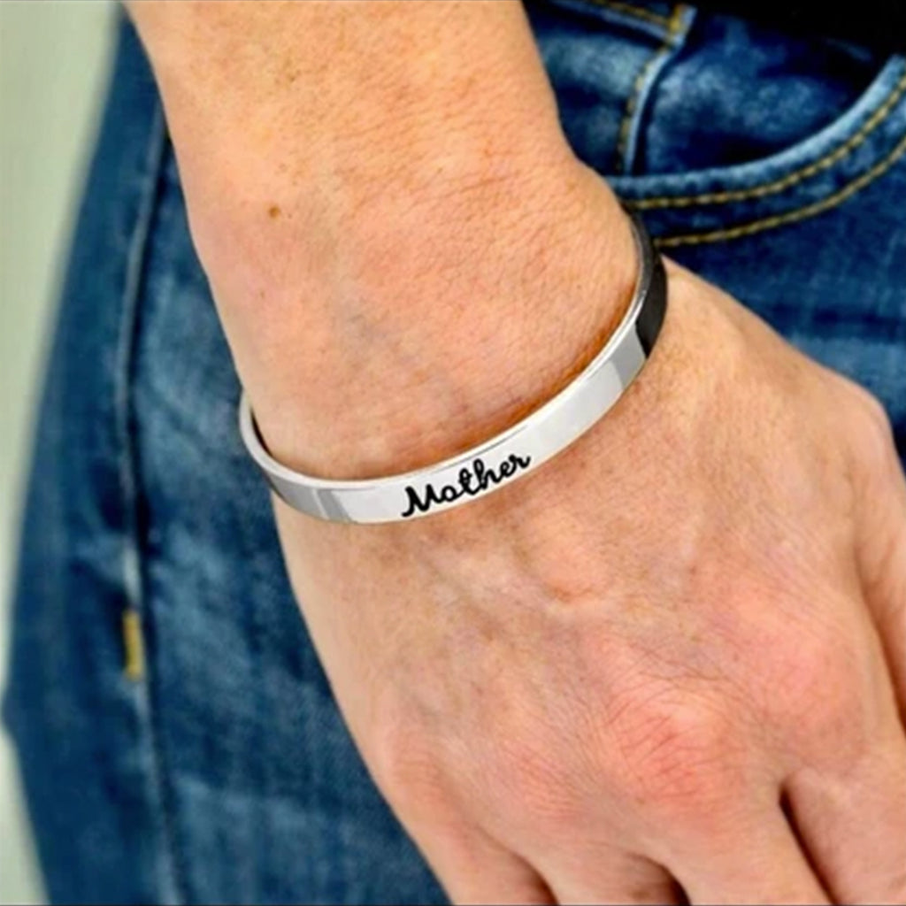 6mm width Silver Color Unisex Bracelet with Your Customized text and Adjustable Size