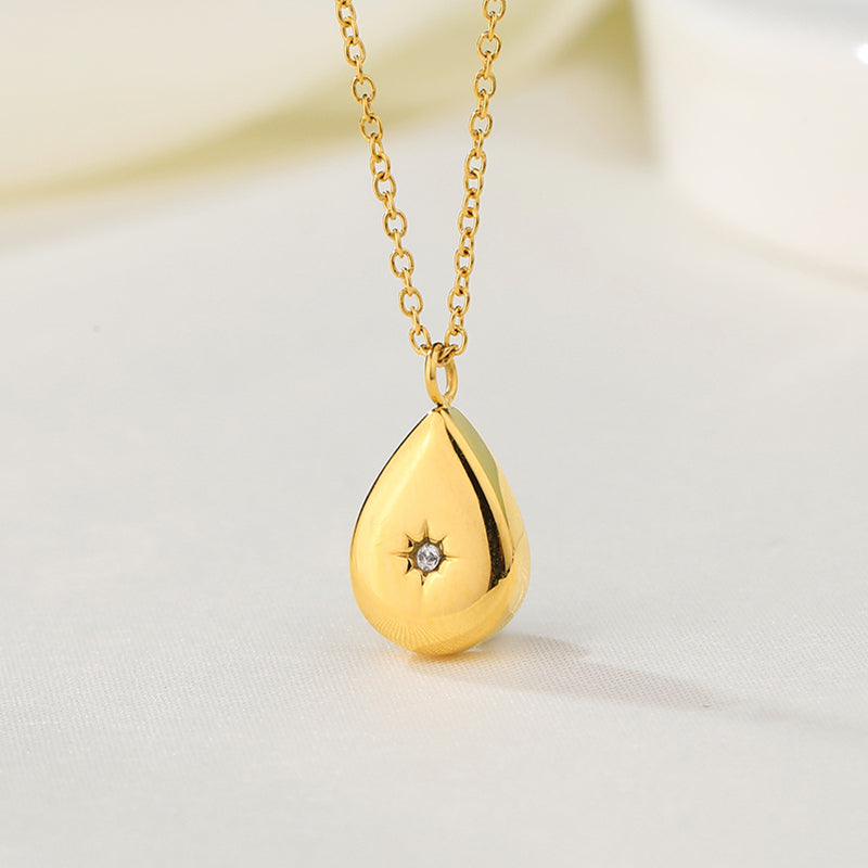 Water Drop Shape 18k Gold Plated Charm Pendant Stainless Steel North Star Necklace for Women