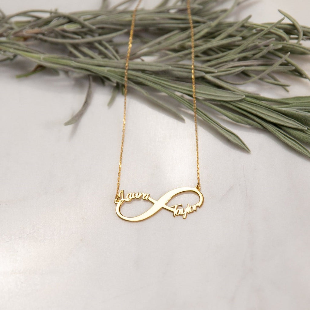 Premium Quality Gold Plated Infinity Double Name Necklace personalized pendant chain