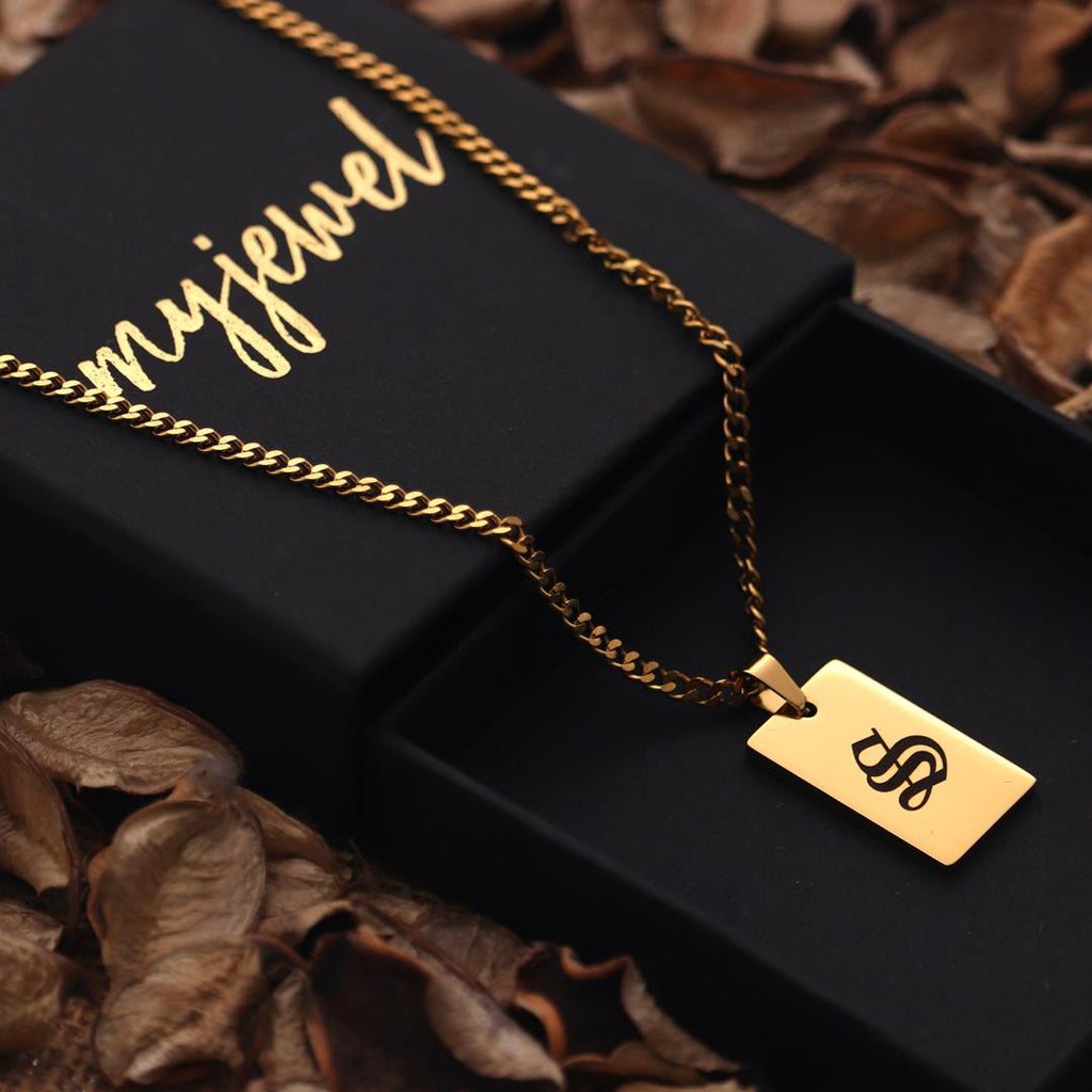 Old English Alphabet 18K Gold Plated Initial Letter Pendant Necklace - Unisex