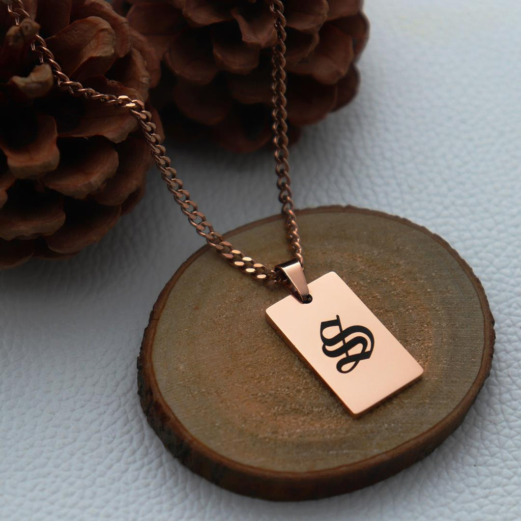 Old English Alphabet 18K Gold Plated Initial Letter Pendant Necklace - Unisex