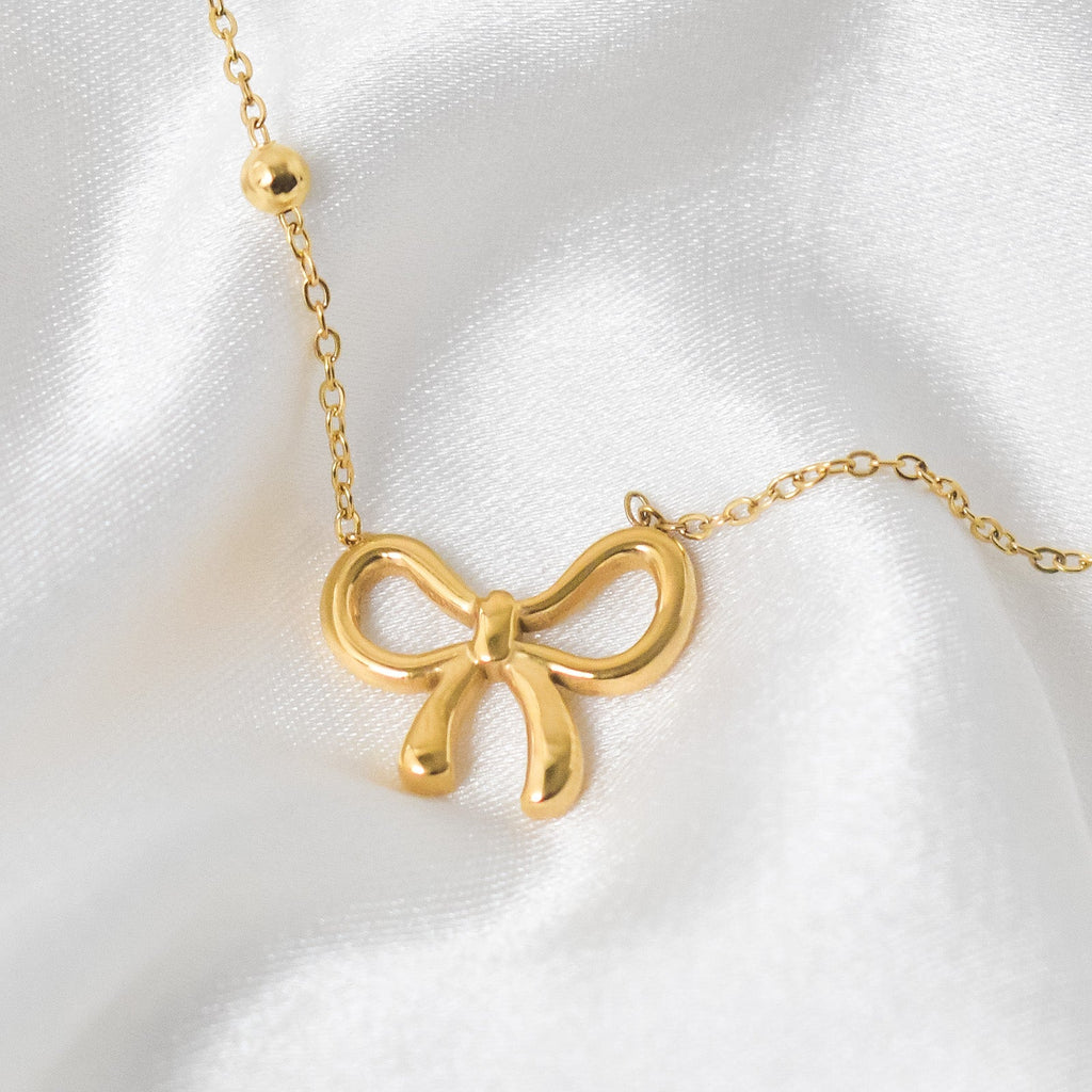 Gold Plated Anti Tarnish Infinity Bow Pendant Necklace for Women