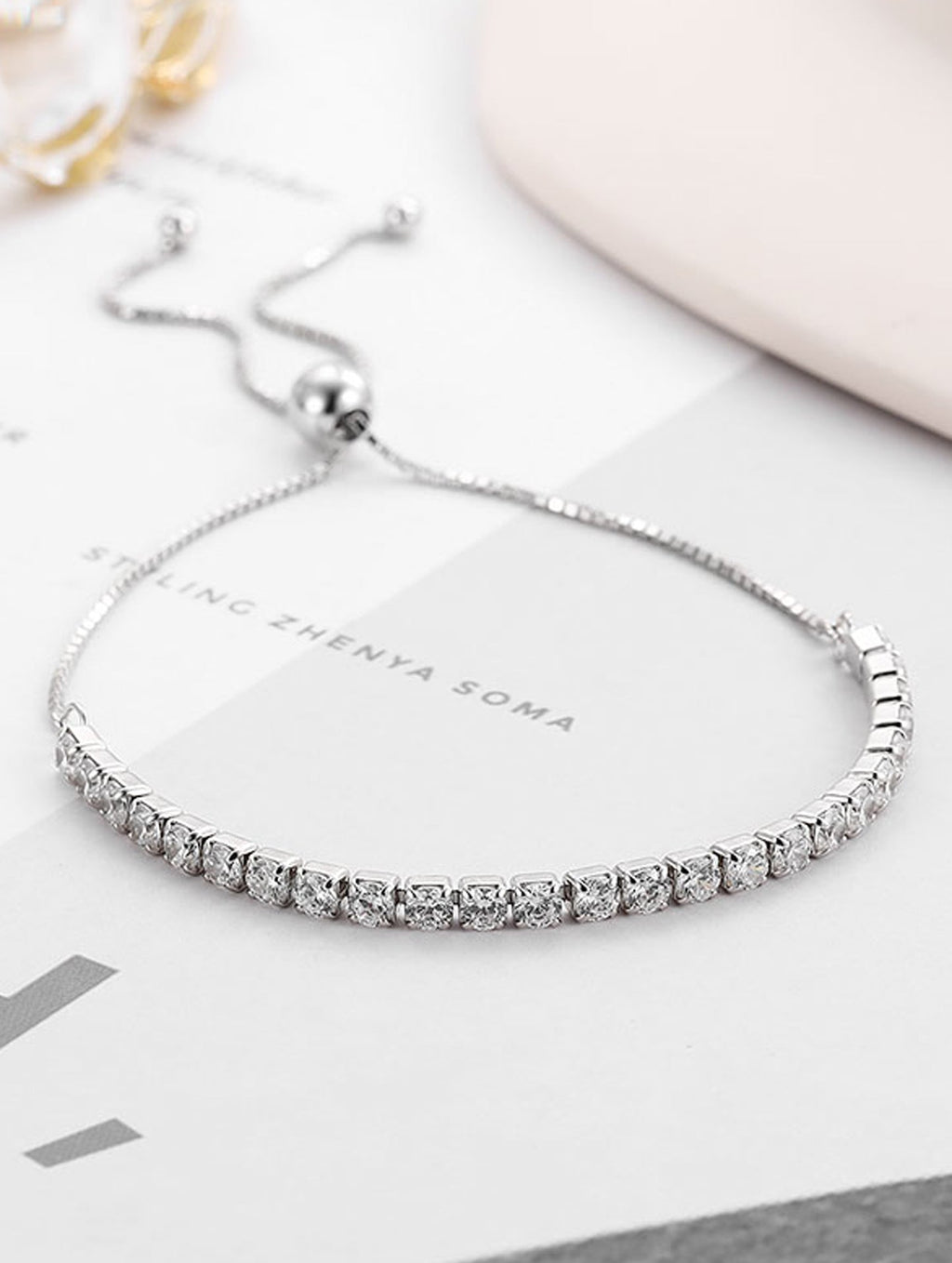 Stainless Steel Round Cut Cubic Zirconia White Anti Tarnish Tennis Bracelet for Women