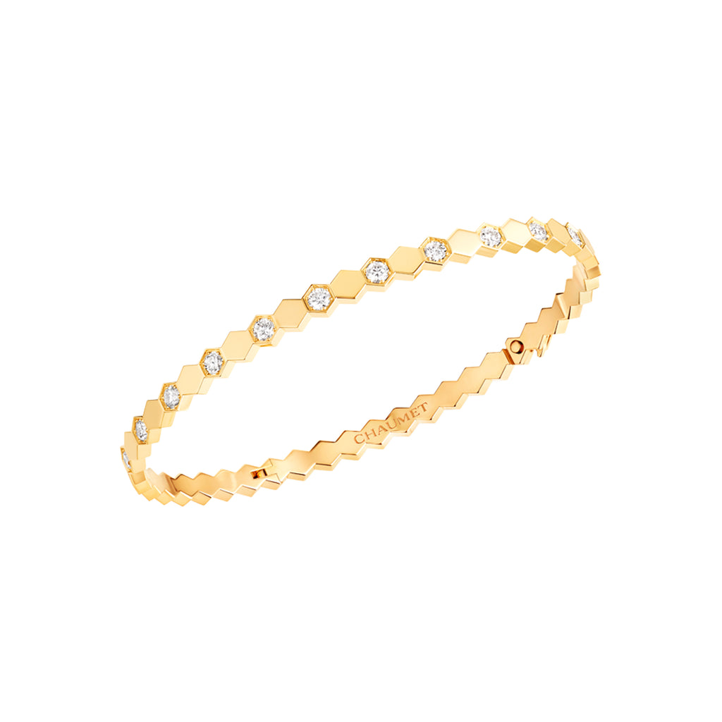 Gold-Plated AD Bangle-Style Hexagonal Anti-Tarnish Bracelet for Women