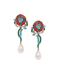 Estele Enamel Multi coloured pearl drop earrings for Women