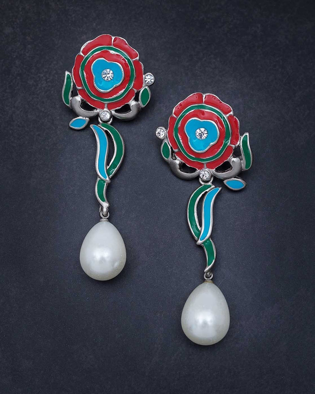 Estele Enamel Multi coloured pearl drop earrings for Women