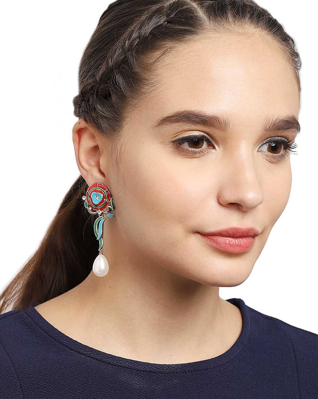 Estele Enamel Multi coloured pearl drop earrings for Women