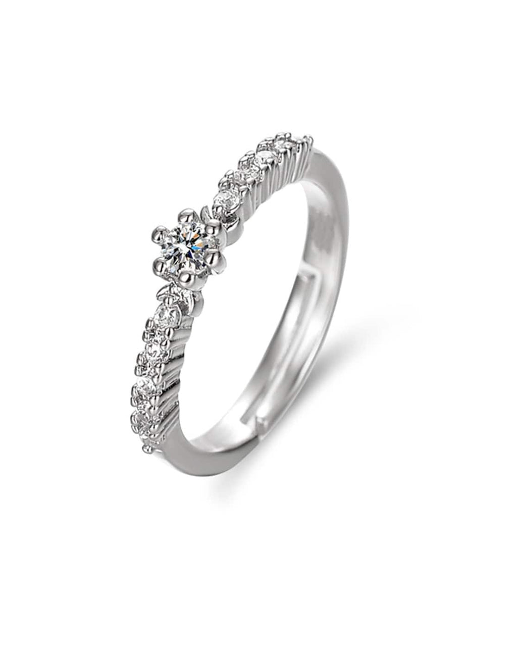 Silver Plated American Diamond Studded Contemporary Anti Tarnish Adjustable Round Finger Ring
