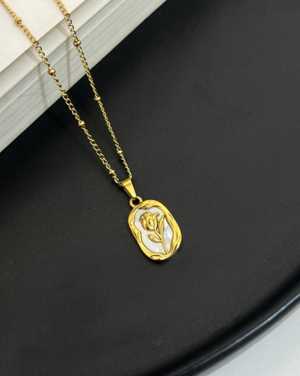 Gold Plated Rose Floral Pendant Anti Tarnish Necklace for Women