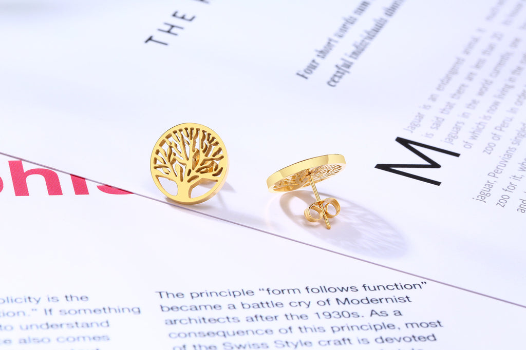 Fashion Gold Plated stainless steel tree of life stud earrings