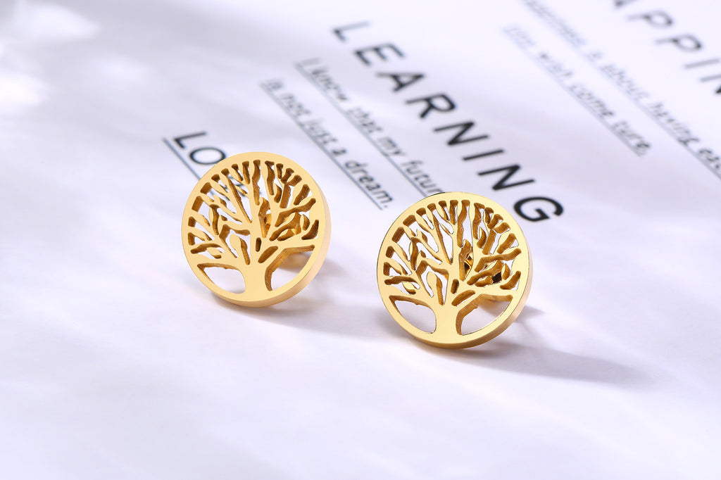 Fashion Gold Plated stainless steel tree of life stud earrings