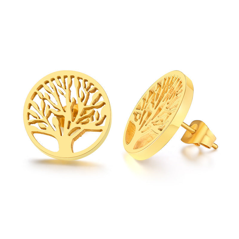 Fashion Gold Plated stainless steel tree of life stud earrings