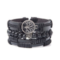 Men’s Retro Tree of Life Leather Bracelet Set – Four-Piece Multi-Layer Braided Wristband – Lucky Charm Jewelry