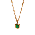 Gold-Plated Anti-Tarnish Green Geometric Pendant Necklace for Women