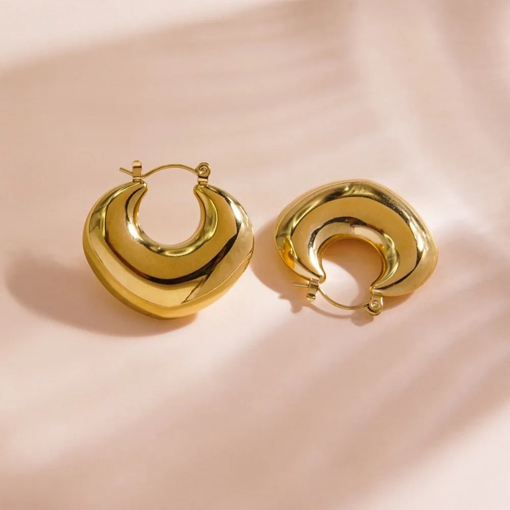 Gold Plated Anti Tarnish Chunky Statement Hoop Earrings