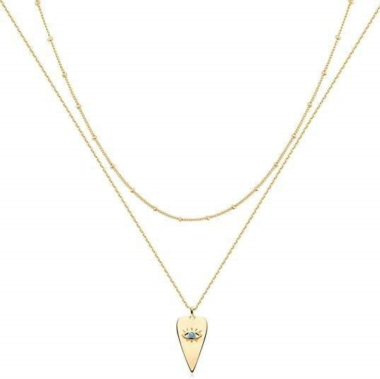 Gold Plating Two-layer Clavicle Chain Devil's Eye Pendant Nacklace For Women