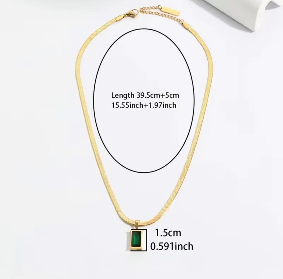 Gold Plated Anti-Tarnish Green Geometric Pendant Necklace for Women