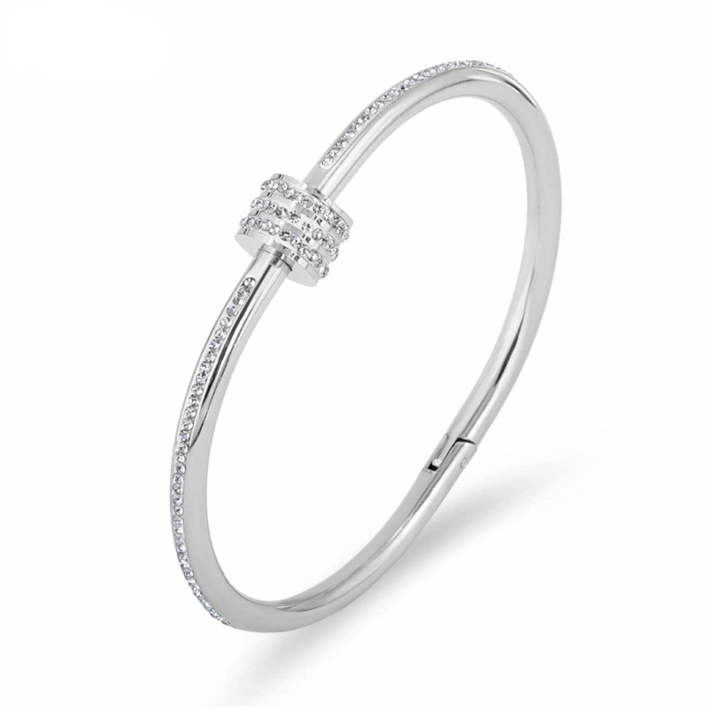 Gold-Plated American Diamond Studded Bangle Style Anti-Tarnish Bracelet for Women
