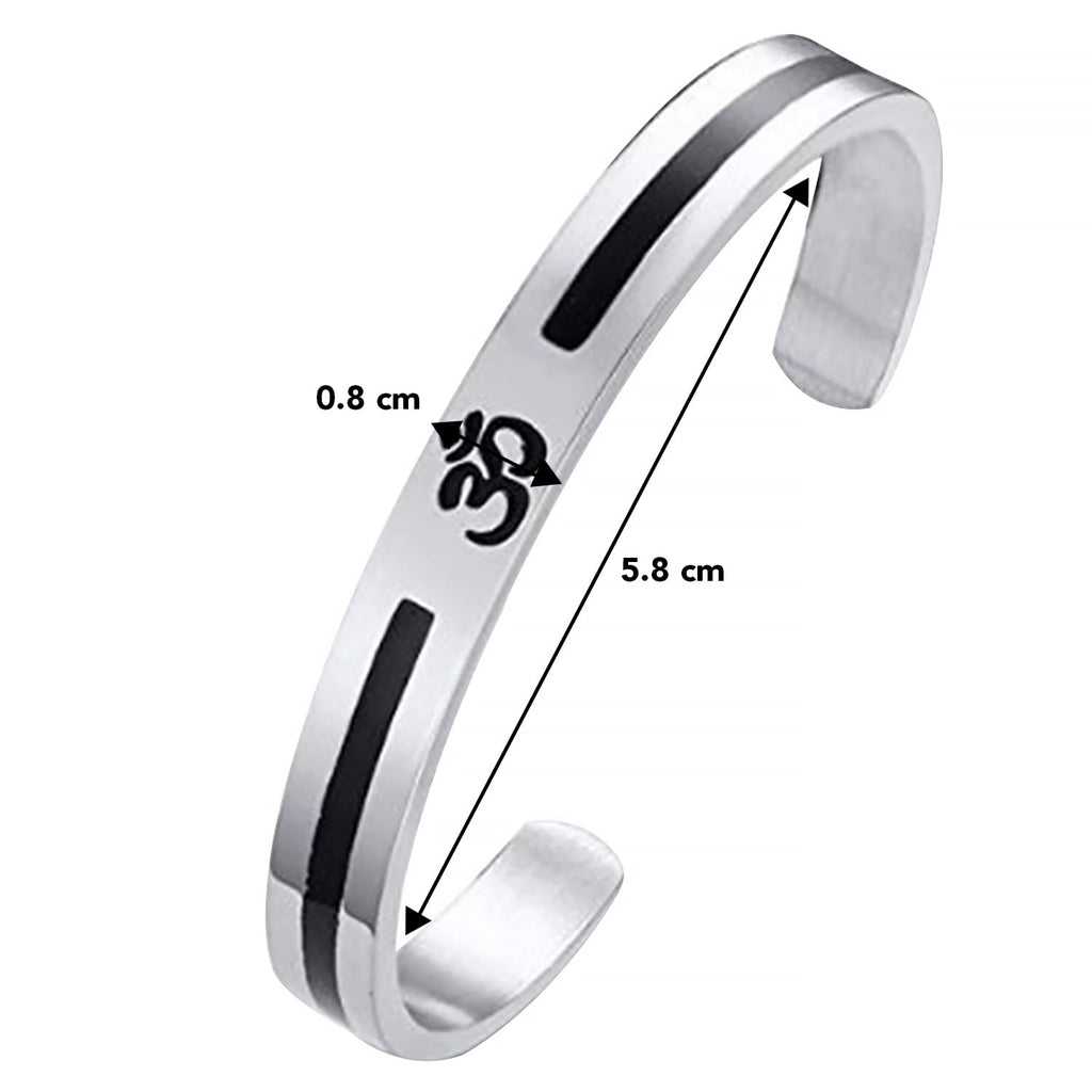 OM Ohm Aum Symbolic Religion Jewelry Stainless Steel Hindu Cuff Bracelets for Men, Half Open Design, Lucky Kada Bangle, Perfect Men's Gift