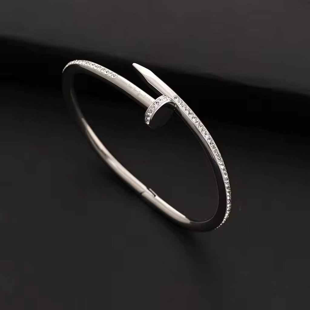 Stainless Steel Gold Plated Anti Tarnish AD Studded Nail Bracelet for Women