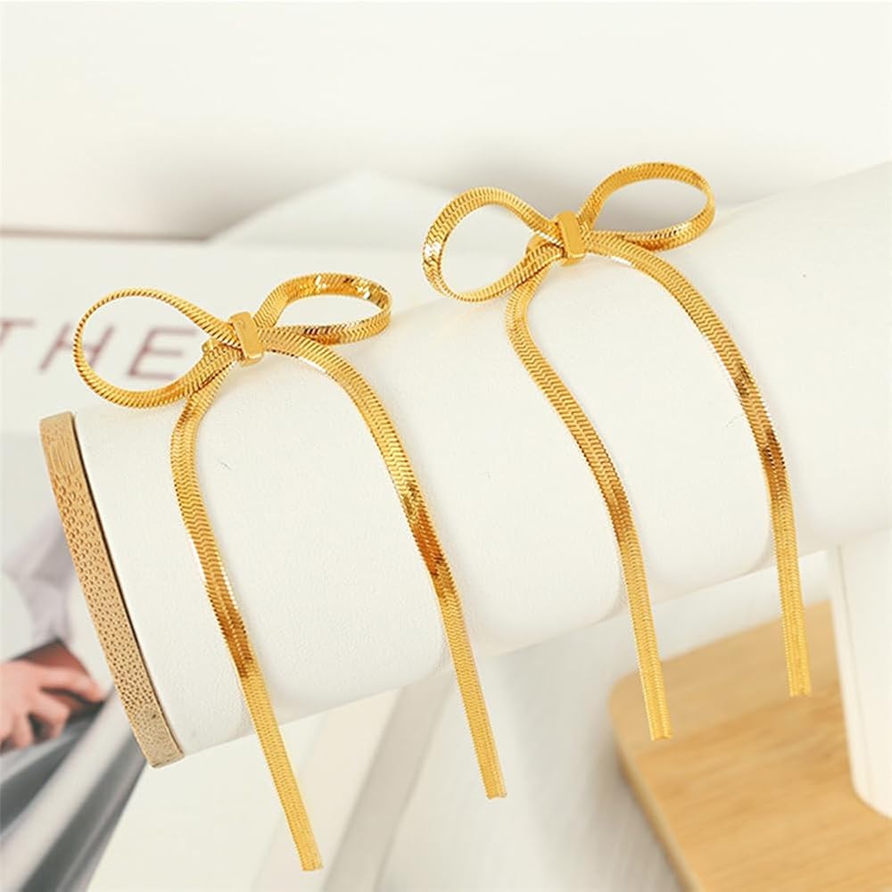 Gold Plated Anti Tarnish Bow Themed Drop Earrings for Girls & Women