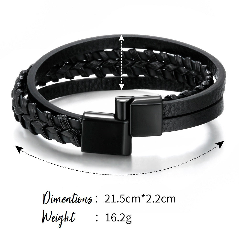 Simple Design Multilayer Braided Woven Wrist Cuff Mens Leather Bracelets with Magnetic Clasp