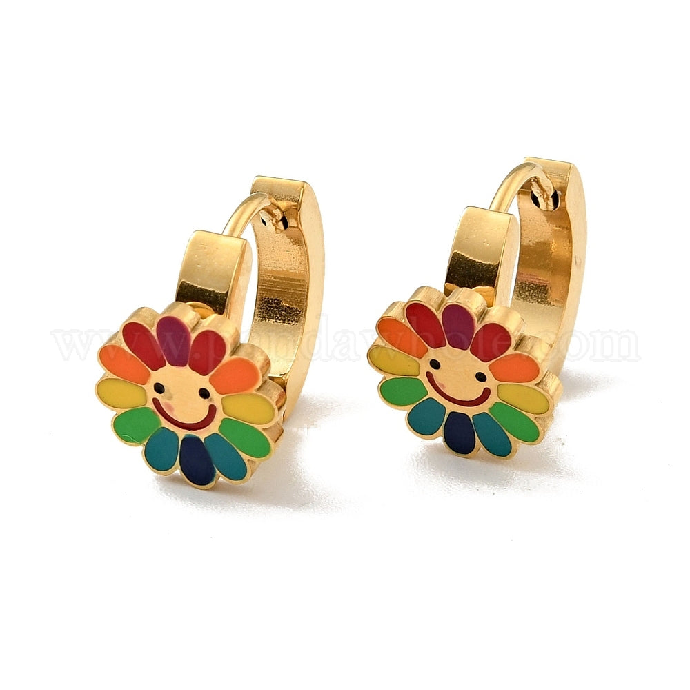 Sterling 18K Gold Plated Rainbow Color Smiley flower Shape Earrings for Women