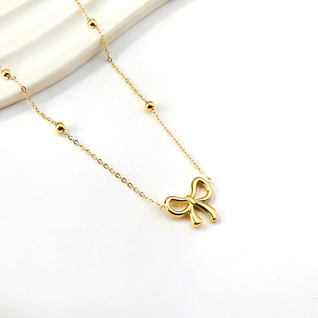 Gold Plated Anti Tarnish Infinity Bow Pendant Necklace for Women