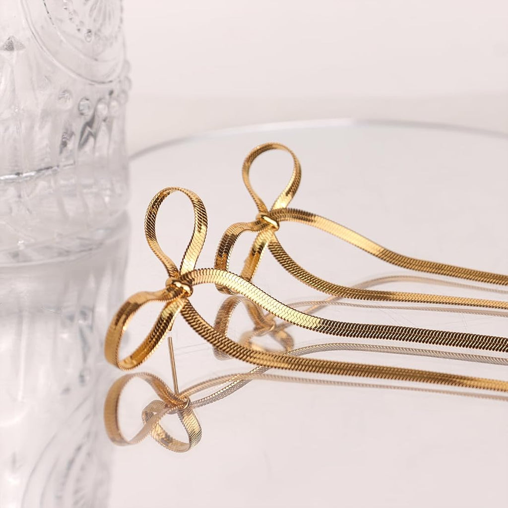 Gold Plated Anti Tarnish Bow Themed Drop Earrings for Girls & Women