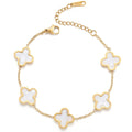 Gold-Plated White Clover Mother of Pearl Link Bracelet for Women
