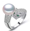 Stainless Steel Anti Tarnish Pearl Studded Jaguar Themed Finger Ring for Women