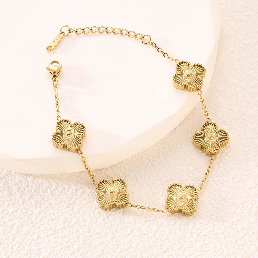 Gold-Plated Golden Anti-Tarnish Clover Bracelet for Girls and Women