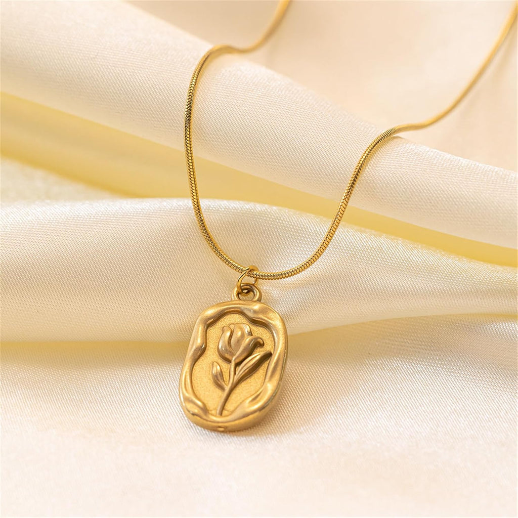 Gold Plated Rose Floral Pendant Anti Tarnish Necklace for Women