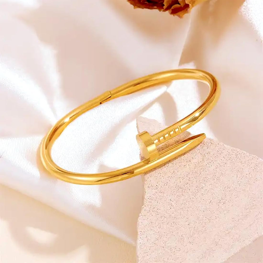 Stainless Steel Gold-Plated Anti Tarnish Nail Bracelet for Women