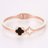 Classic retro black shell four-leaf clover Stainless Steel bracelet for Women