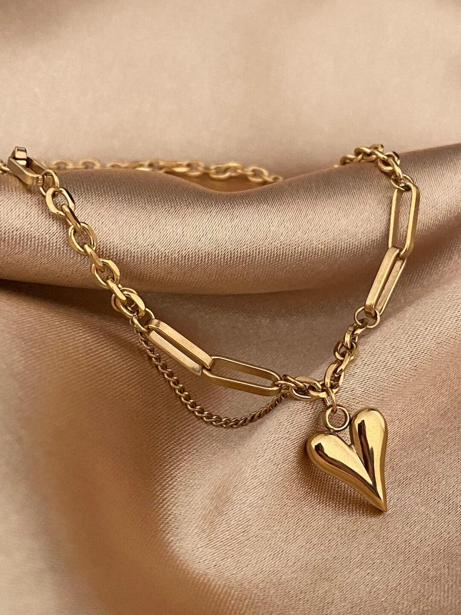 Gold Plated Anti-Tarnish Heart Themed Charm Bracelet for Women