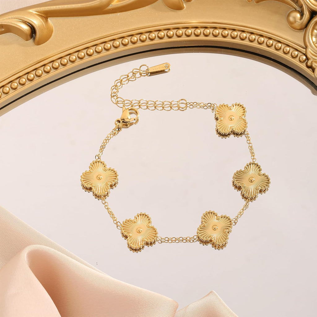 Gold-Plated Golden Anti-Tarnish Clover Bracelet for Girls and Women