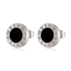 Korean Style Roman Numeral Stud Earrings for Women - Stainless Steel Round Black Shell Ear Studs with Rose Gold Silver Fashion Accents