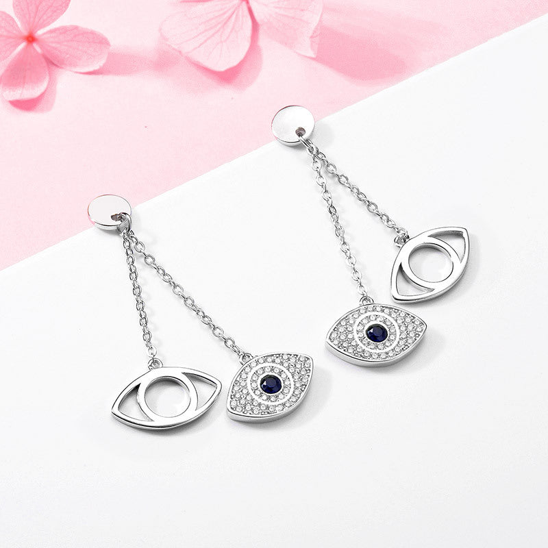 New Style Stainless Steel Blue Evil Eyes Crystal Dangle Earrings