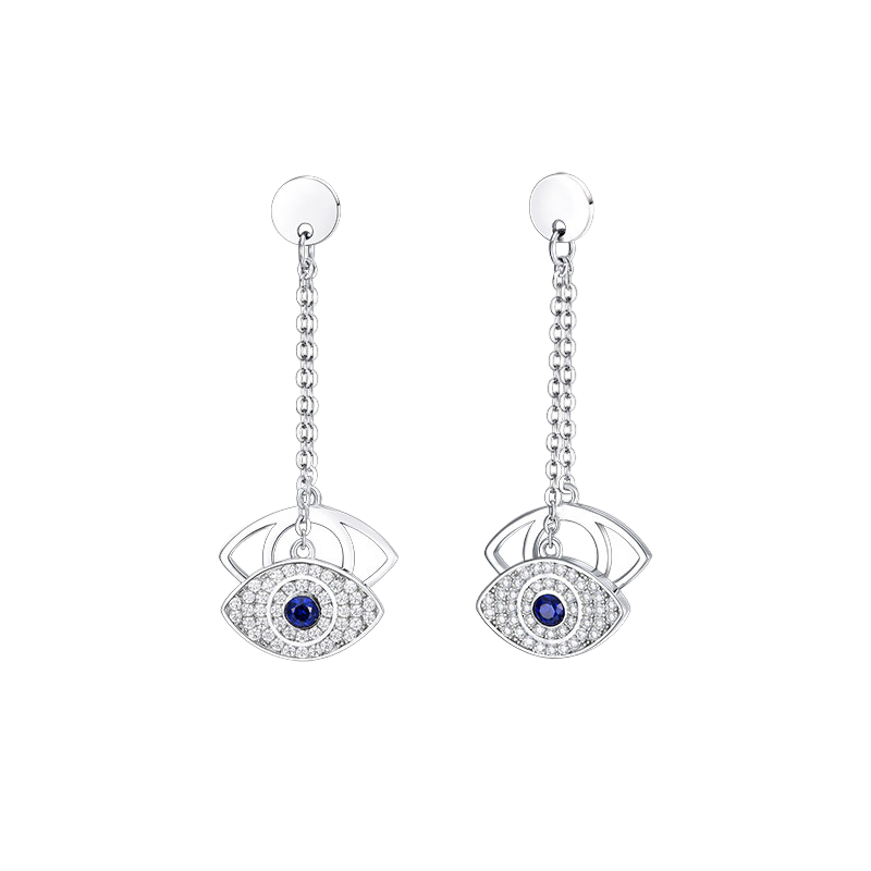 New Style Stainless Steel Blue Evil Eyes Crystal Dangle Earrings