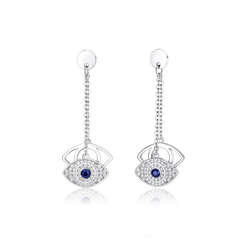 New Style Stainless Steel Blue Evil Eyes Crystal Dangle Earrings