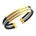 Versatile Triple Black Silver Gold Rope Wire Stainless Steel Cuff Kada Free Size Bracelet