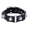 Men's Bullet Biker Genuine Leather Wrist Band Bracelet in Bold Black