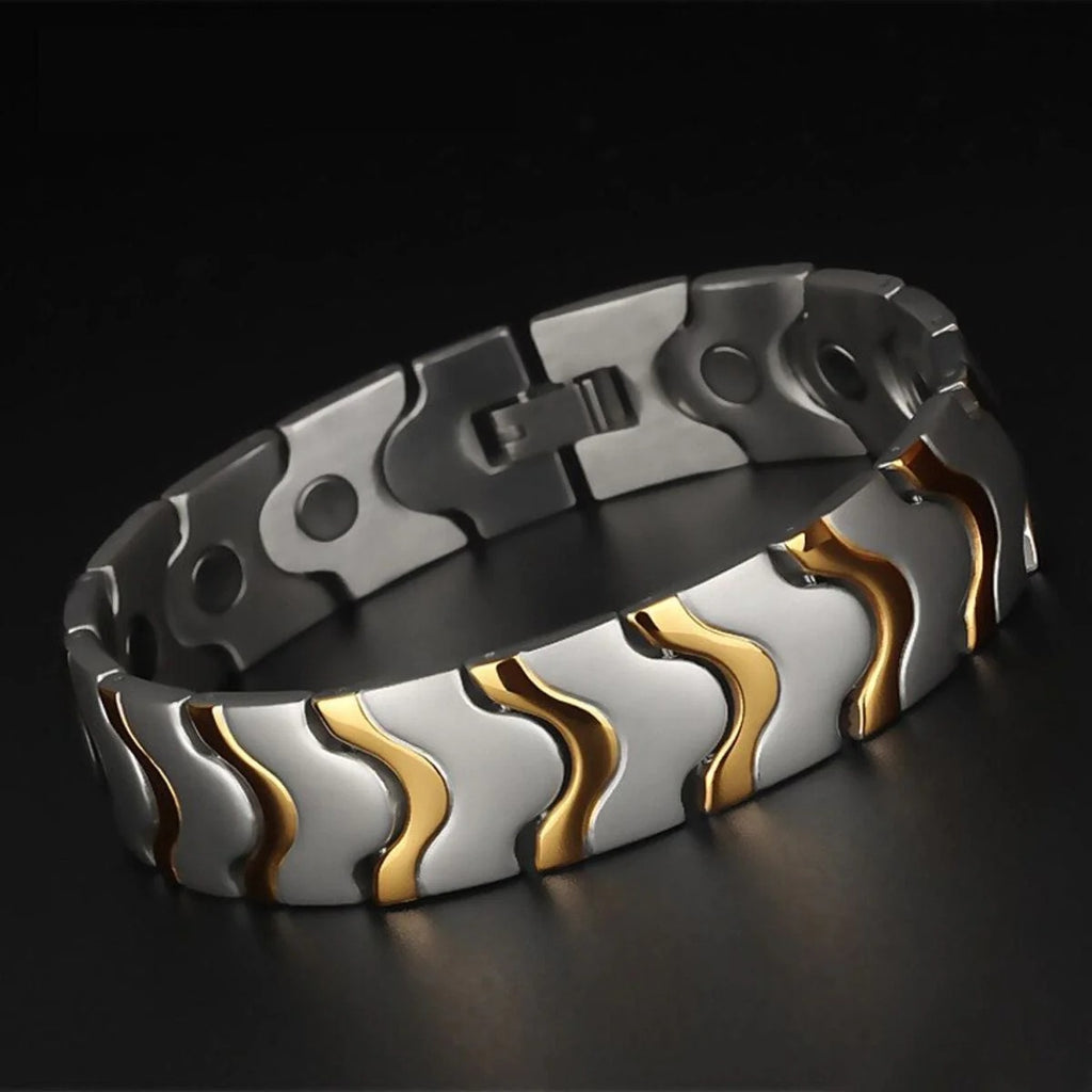 Titanium Stainless Steel Magnetic Therapy Health Energy Bracelet - Silver Gold for Men
