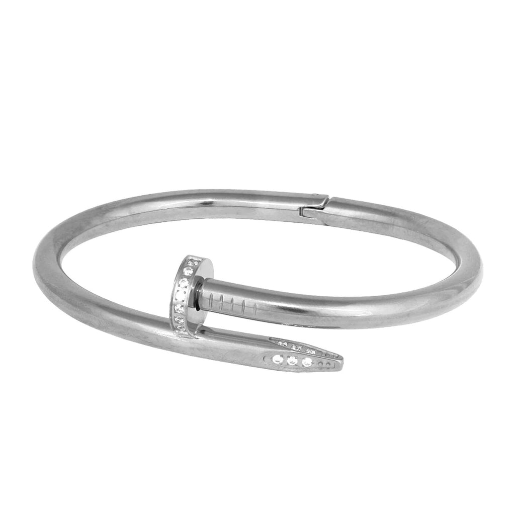 Men's Stainless Steel Openable Cuff Kada Bangle Bracelet with Nail Gothic CZ Accent